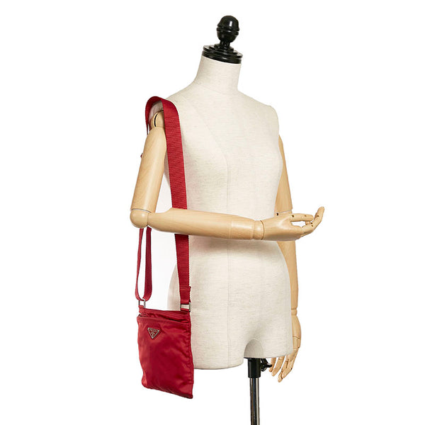 プラダ VERA 斜め掛け ショルダーバッグ B7372 CHERRY レッド ナイロン レディース PRADA 【中古】