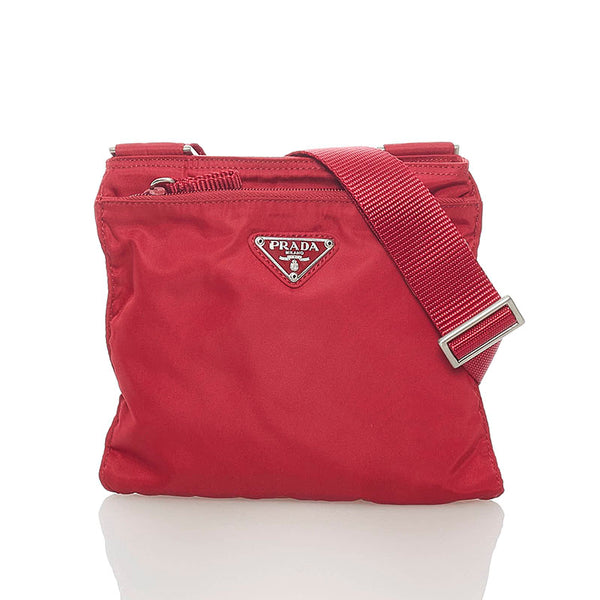 プラダ VERA 斜め掛け ショルダーバッグ B7372 CHERRY レッド ナイロン レディース PRADA 【中古】