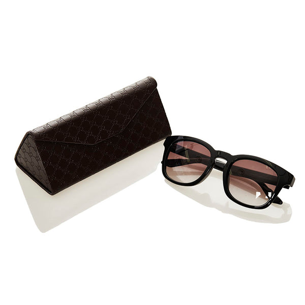 グッチ シェリー ウェリントン サングラス GG 1126/F/S D28N6 ブラック ブラウン プラスチック レディース GUCCI 【中古】