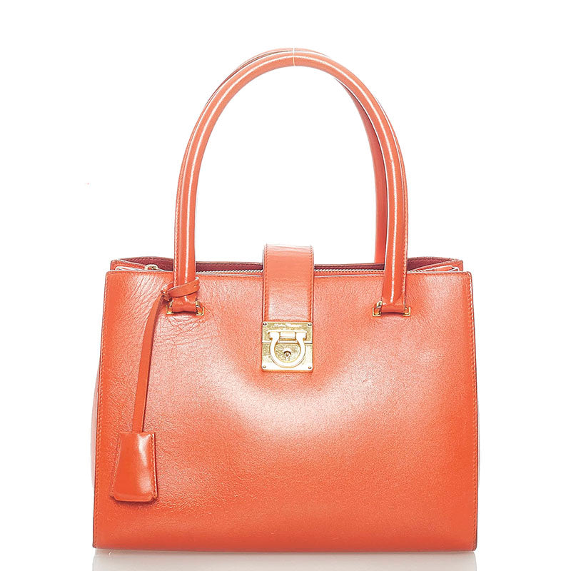 サルヴァトーレフェラガモ ガンチーニ ハンドバッグ AU-21 / D658 オレンジ レザー レディース Salvatore Ferragamo 【中古】