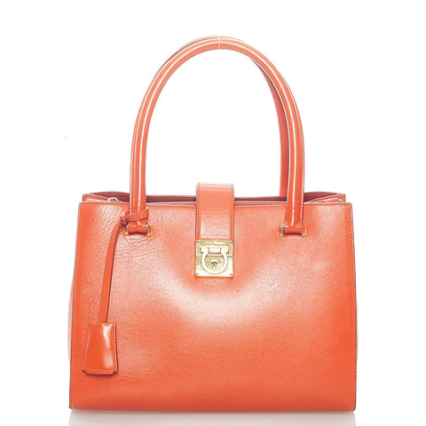 サルヴァトーレフェラガモ ガンチーニ ハンドバッグ AU-21 / D658 オレンジ レザー レディース Salvatore Ferragamo 【中古】