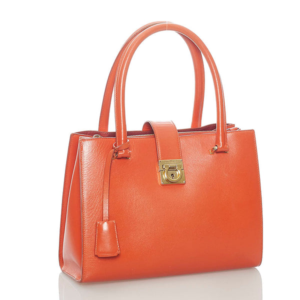 サルヴァトーレフェラガモ ガンチーニ ハンドバッグ AU-21 / D658 オレンジ レザー レディース Salvatore Ferragamo 【中古】