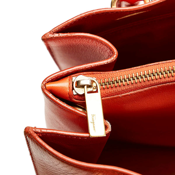 サルヴァトーレフェラガモ ガンチーニ ハンドバッグ AU-21 / D658 オレンジ レザー レディース Salvatore Ferragamo 【中古】