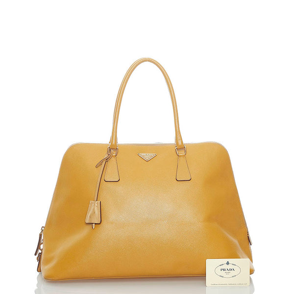 プラダ サフィアーノ ハンドバッグ ボストンバッグ イエロー レザー レディース PRADA 【中古】