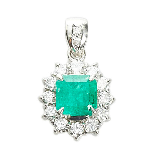 Pt900 プラチナ エメラルド1.25ct ダイヤ0.53ct ペンダントトップ レディース 【中古】