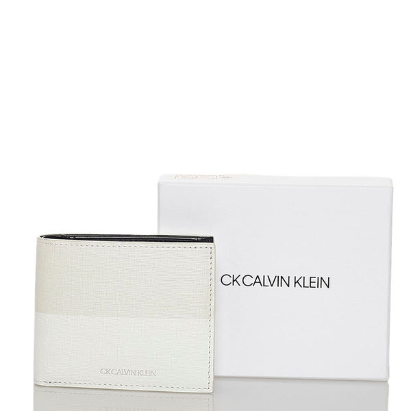 カルバンクライン 二つ折り財布 ホワイト レザー メンズ Calvin Klein 【中古】