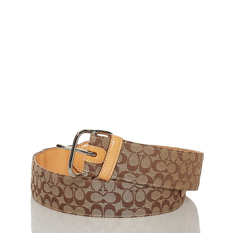 コーチ シグネチャー SMALL ベルト 8573 ブラウン キャンバス レザー レディース COACH 【中古】