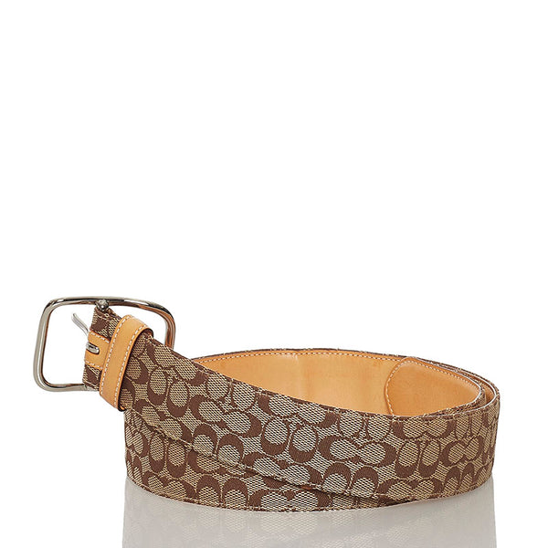 コーチ シグネチャー SMALL ベルト 8573 ブラウン キャンバス レザー レディース COACH 【中古】