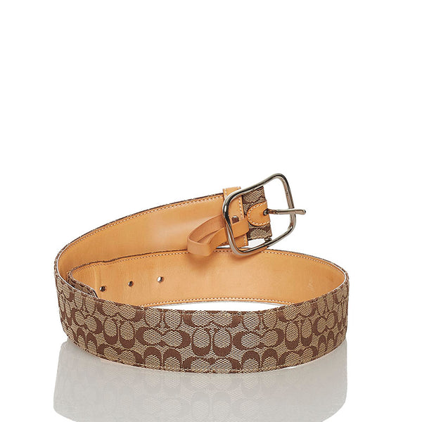 コーチ シグネチャー SMALL ベルト 8573 ブラウン キャンバス レザー レディース COACH 【中古】