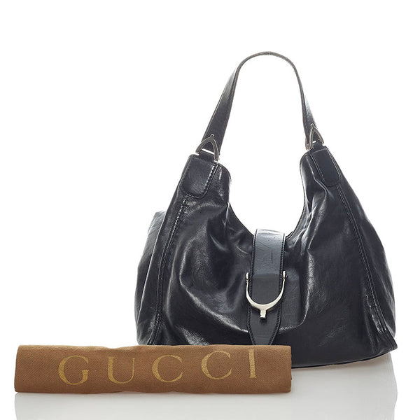 グッチ ソフト スティラップ ショルダーバッグ 296856 ブラック レザー レディース GUCCI 【中古】