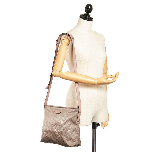 グッチ GGナイロン 斜め掛け ショルダーバッグ 314529 グレー ピンク ナイロン レザー レディース GUCCI 【中古】