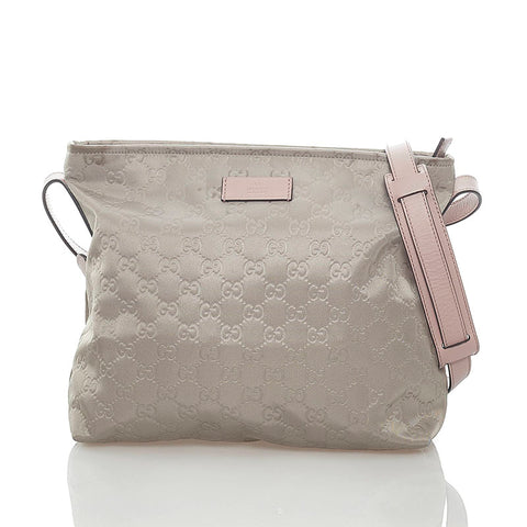 グッチ GGナイロン 斜め掛け ショルダーバッグ 314529 グレー ピンク ナイロン レザー レディース GUCCI 【中古】