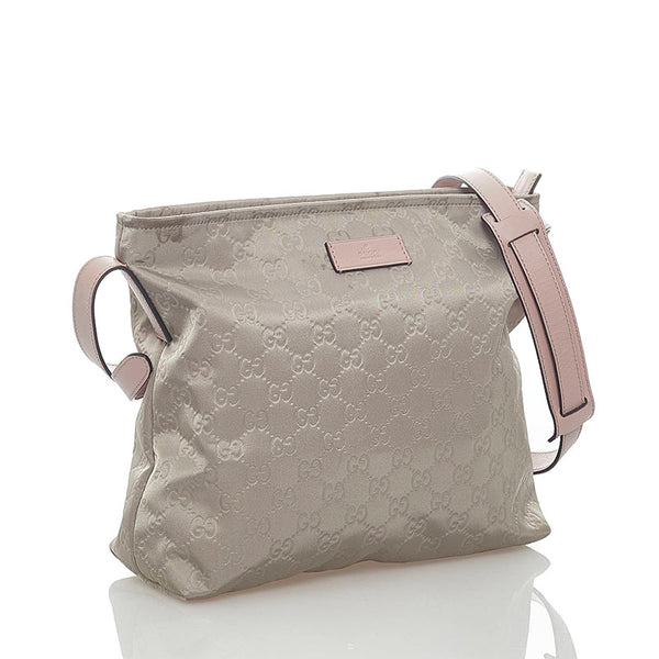 グッチ GGナイロン 斜め掛け ショルダーバッグ 314529 グレー ピンク ナイロン レザー レディース GUCCI 【中古】
