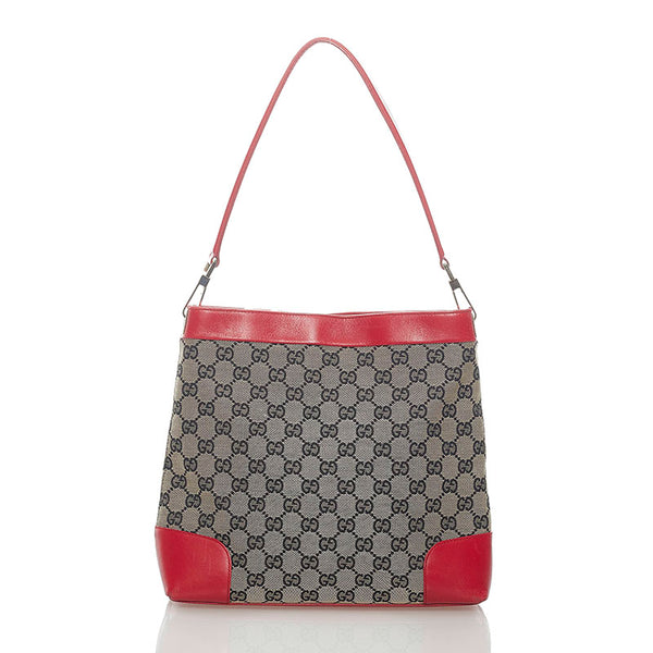 グッチ GGキャンバス ショルダーバッグ 0014231 ネイビー レッド キャンバス レザー レディース GUCCI 【中古】
