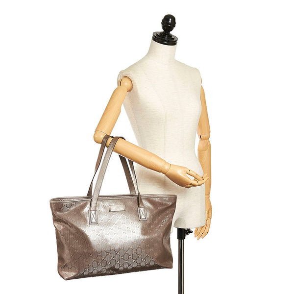 グッチ GGインプリメ ハンドバッグ トートバッグ 211137 グレー シルバー PVC レザー レディース GUCCI 【中古】