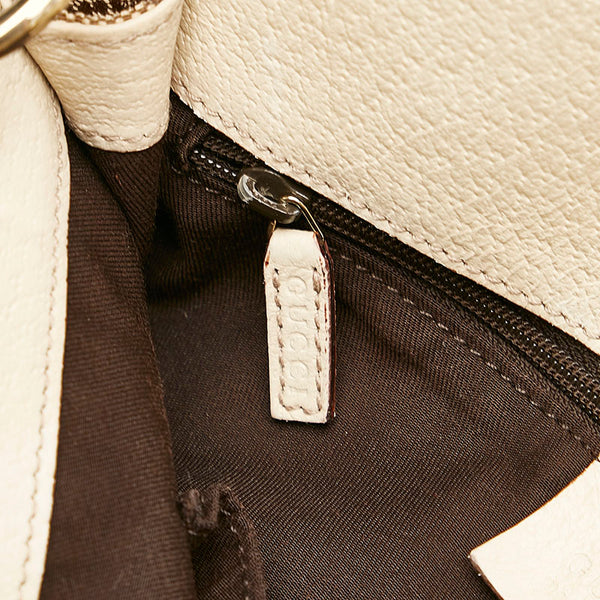 グッチ GGキャンバス ショルダーバッグ 120841 ベージュ ホワイト キャンバス レザー レディース GUCCI 【中古】