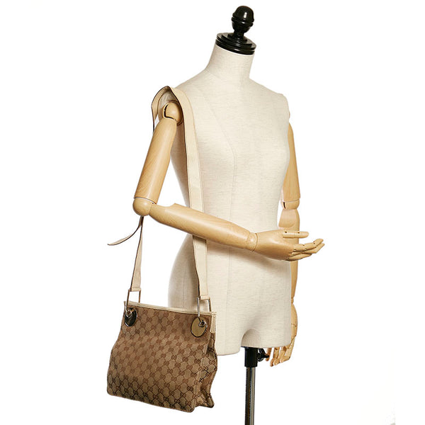 グッチ GGキャンバス ショルダーバッグ 120841 ベージュ ホワイト キャンバス レザー レディース GUCCI 【中古】
