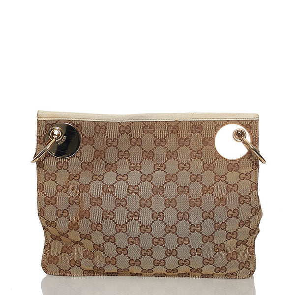 グッチ GGキャンバス ショルダーバッグ 120841 ベージュ ホワイト キャンバス レザー レディース GUCCI 【中古】