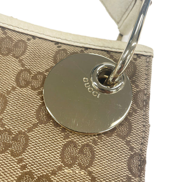 グッチ GGキャンバス ショルダーバッグ 120841 ベージュ ホワイト キャンバス レザー レディース GUCCI 【中古】