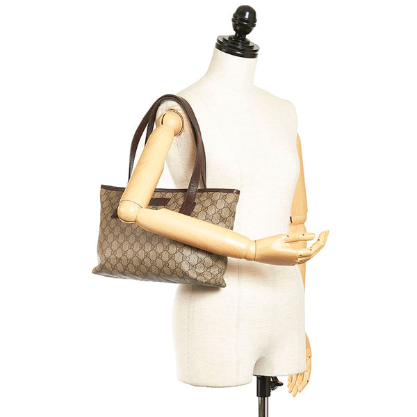 グッチ GGスプリーム トートバッグ 181086 ベージュ ブラウン PVC レザー レディース GUCCI 【中古】