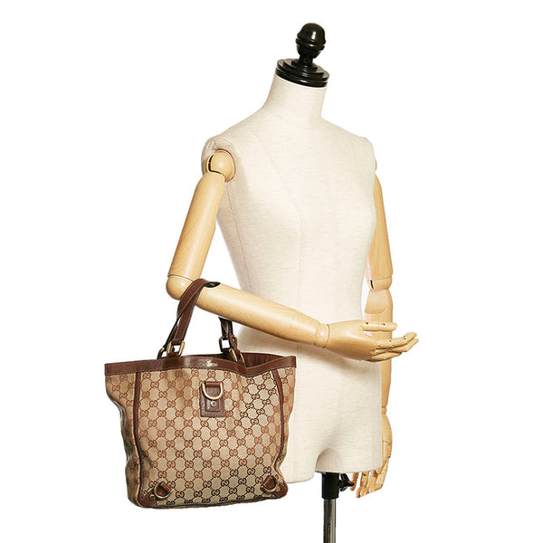 グッチ GGキャンバス アビー ハンドバッグ トートバッグ 130739 ベージュ ブラウン キャンバス レザー レディース GUCCI 【中古】