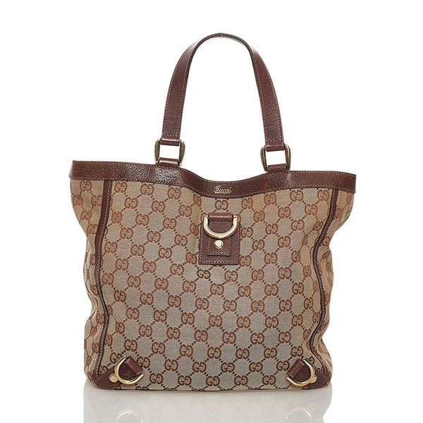 グッチ GGキャンバス アビー ハンドバッグ トートバッグ 130739 ベージュ ブラウン キャンバス レザー レディース GUCCI 【中古】