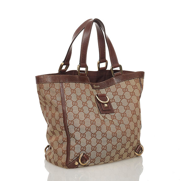 グッチ GGキャンバス アビー ハンドバッグ トートバッグ 130739 ベージュ ブラウン キャンバス レザー レディース GUCCI 【中古】
