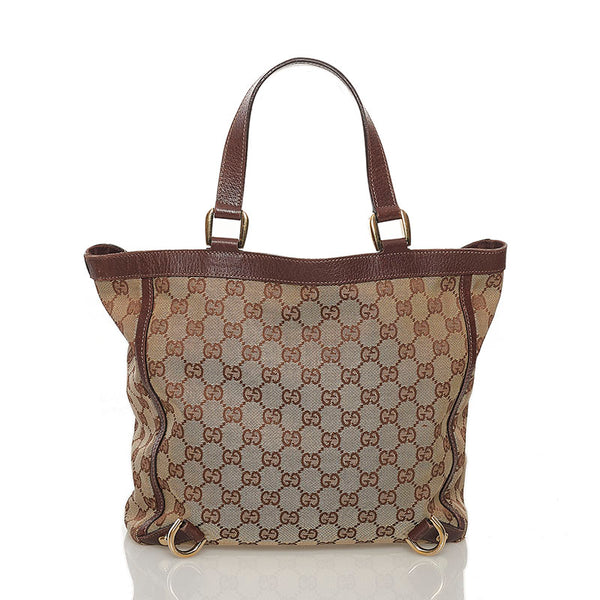 グッチ GGキャンバス アビー ハンドバッグ トートバッグ 130739 ベージュ ブラウン キャンバス レザー レディース GUCCI 【中古】