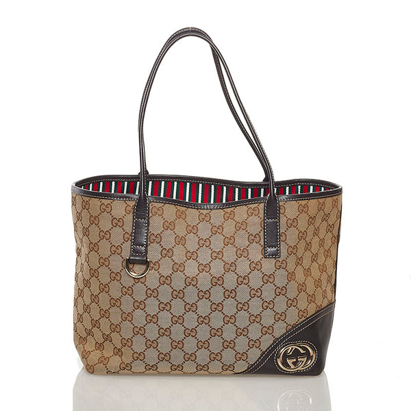 グッチ GGキャンバス インターロッキングG トートバッグ 169946 ベージュ ブラウン キャンバス レザー レディース GUCCI 【中古】