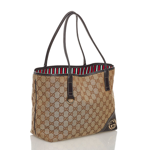 グッチ GGキャンバス インターロッキングG トートバッグ 169946 ベージュ ブラウン キャンバス レザー レディース GUCCI 【中古】