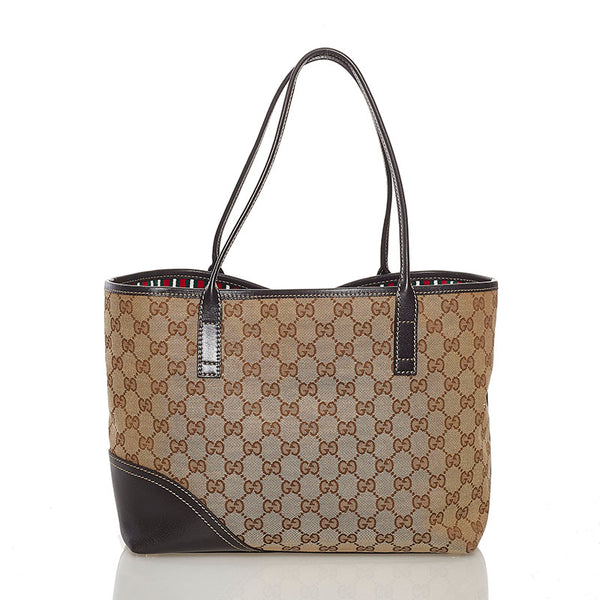 グッチ GGキャンバス インターロッキングG トートバッグ 169946 ベージュ ブラウン キャンバス レザー レディース GUCCI 【中古】
