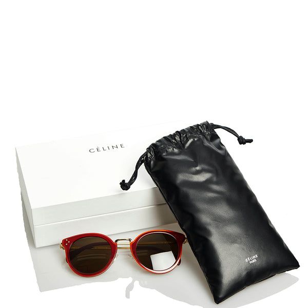 セリーヌ ボストン型 サングラス CL40011U レッド ゴールド ブラウン プラスチック メタル レディース CELINE 【中古】