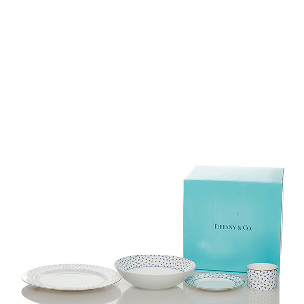 ティファニー ダンシングT ディナーセット 食器セット 16点 ホワイト ブルー 陶器 レディース TIFFANY&Co. 【中古】