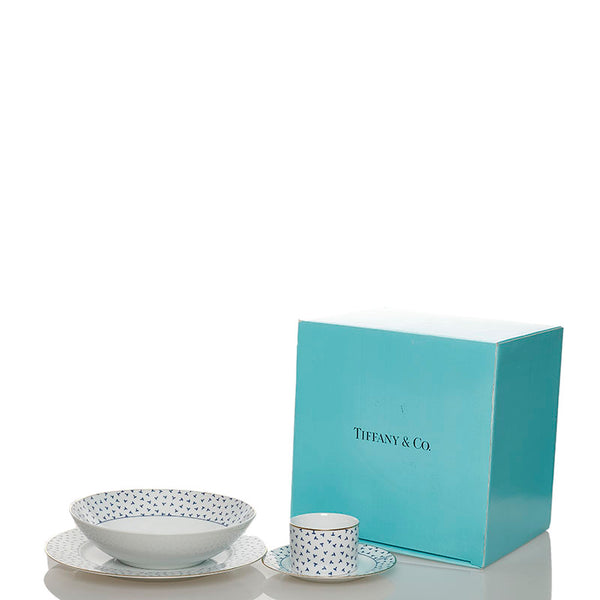 ティファニー ダンシングT ディナーセット 食器セット 16点 ホワイト ブルー 陶器 レディース TIFFANY&Co. 【中古】