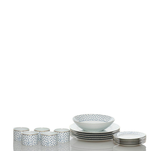 ティファニー ダンシングT ディナーセット 食器セット 16点 ホワイト ブルー 陶器 レディース TIFFANY&Co. 【中古】
