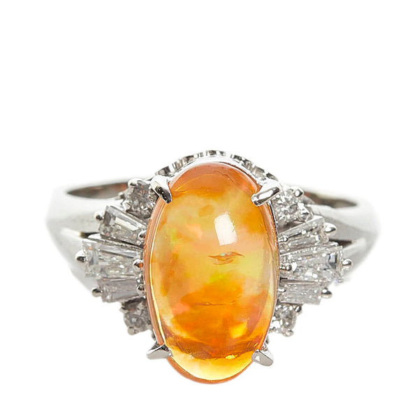 Pt900 プラチナ ファイアオパール2.30ct ダイヤ0.47ct リング 指輪 レディース 12号 【中古】