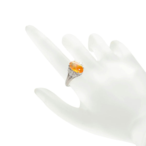 Pt900 プラチナ ファイアオパール2.30ct ダイヤ0.47ct リング 指輪 レディース 12号 【中古】