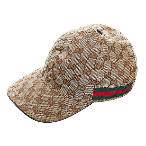 グッチ GGキャンバス シェリーライン キャップ ベースボールキャップ 200035 ブラウン キャンバス レザー メンズ GUCCI 【中古】