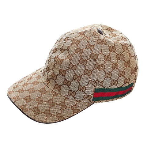 グッチ GGキャンバス シェリーライン キャップ ベースボールキャップ 200035 ブラウン キャンバス レザー メンズ GUCCI 【中古】