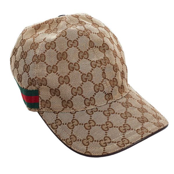 グッチ GGキャンバス シェリーライン キャップ ベースボールキャップ 200035 ブラウン キャンバス レザー メンズ GUCCI 【中古】