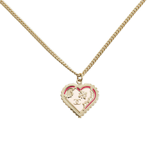 シャネル ココマーク ハートモチーフ ネックレス ゴールド ピンク メッキ レディース CHANEL 【中古】