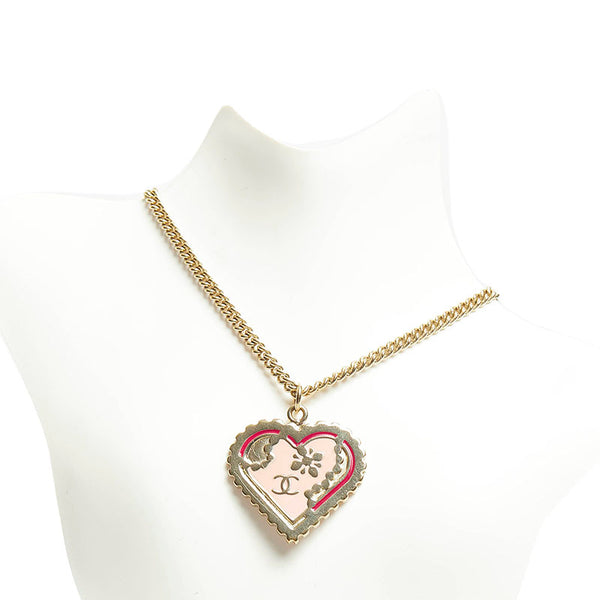 シャネル ココマーク ハートモチーフ ネックレス ゴールド ピンク メッキ レディース CHANEL 【中古】