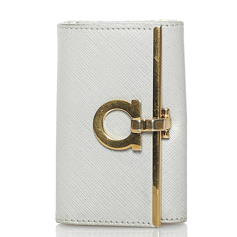 サルヴァトーレフェラガモ ガンチーニ 6連 キーケース グレー レザー レディース Salvatore Ferragamo 【中古】