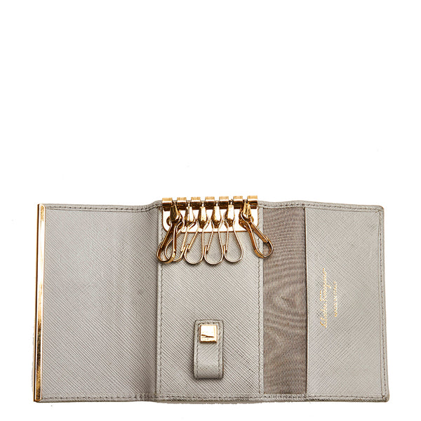 サルヴァトーレフェラガモ ガンチーニ 6連 キーケース グレー レザー レディース Salvatore Ferragamo 【中古】