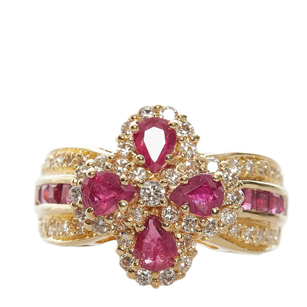 K18YG イエローゴールド ルビー1.55ct ダイヤ0.58ct リング 指輪 レディース 13号 【中古】