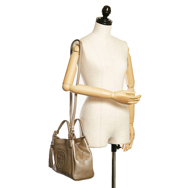 グッチ インターロッキングG ソーホー ハンドバッグ ショルダーバッグ 2WAY 336751 シャンパンゴールド レザー レディース GUCCI 【中古】