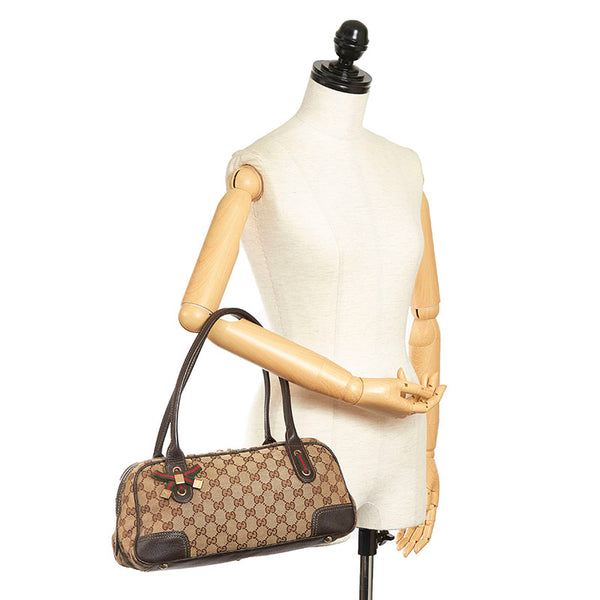グッチ GGキャンバス プリンシー ハンドバッグ 161720 ベージュ ブラウン キャンバス レザー レディース GUCCI 【中古】