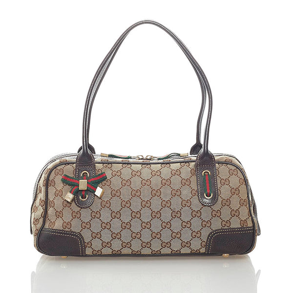 グッチ GGキャンバス プリンシー ハンドバッグ 161720 ベージュ ブラウン キャンバス レザー レディース GUCCI 【中古】
