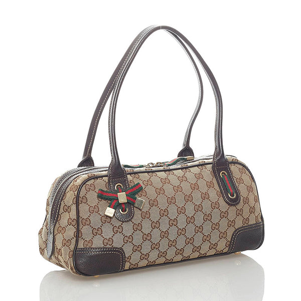 グッチ GGキャンバス プリンシー ハンドバッグ 161720 ベージュ ブラウン キャンバス レザー レディース GUCCI 【中古】