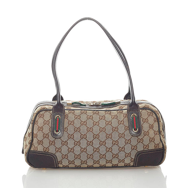 グッチ GGキャンバス プリンシー ハンドバッグ 161720 ベージュ ブラウン キャンバス レザー レディース GUCCI 【中古】
